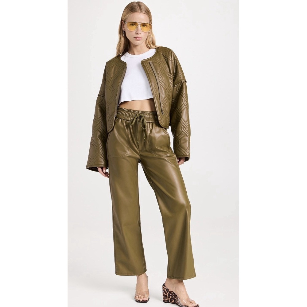 MOTHER The Rambler Lounger Faux Leather Pants Women S Olive Green High Rise
